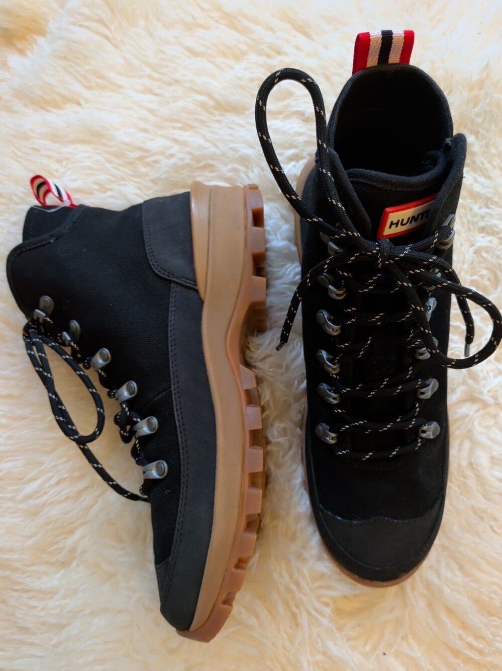 Hunter Desert Canvas Boots Womens 9 Black High Top Hiking Lace Up Shoes Commando